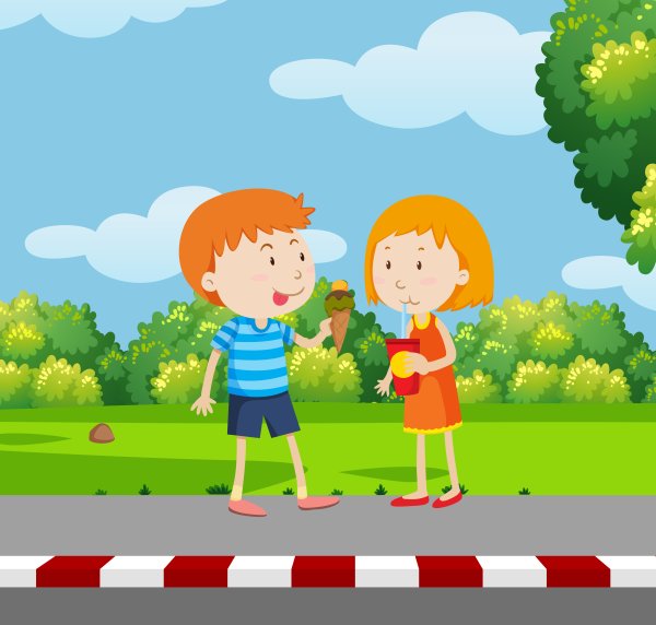 Девочка и мальчик в парке рисунок