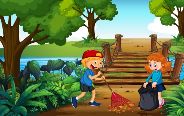 Дети убираются в парке рисунок