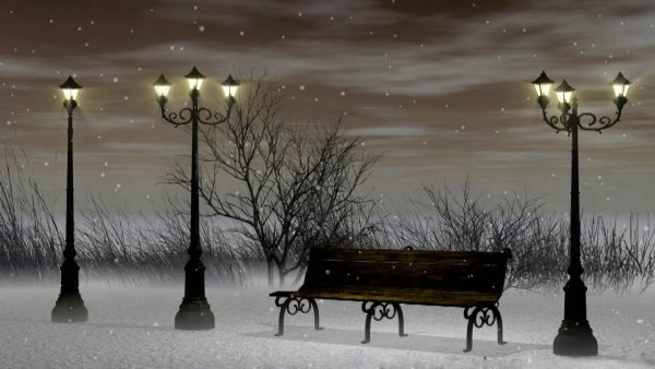Зимний парк с фонарями
