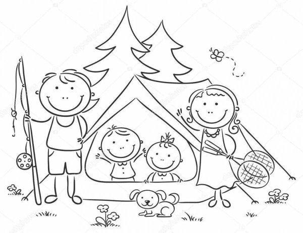 Раскраска прогулка всей семьей