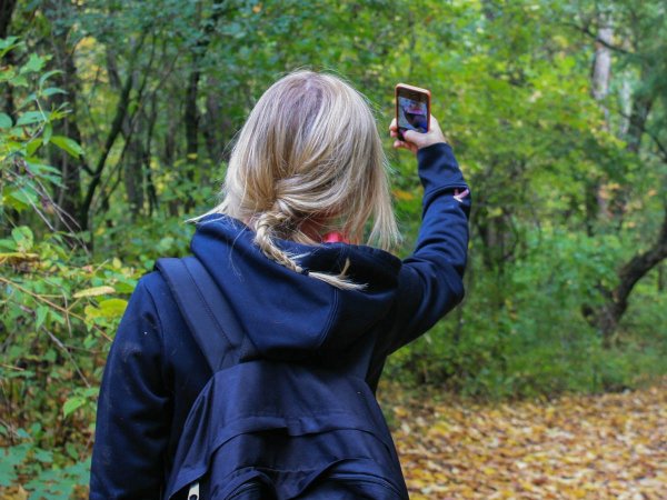 Девушка фотографирует природу