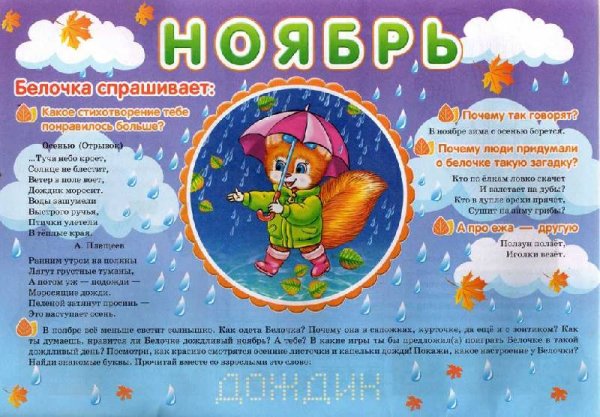 Календарь природы ноябрь в детском саду
