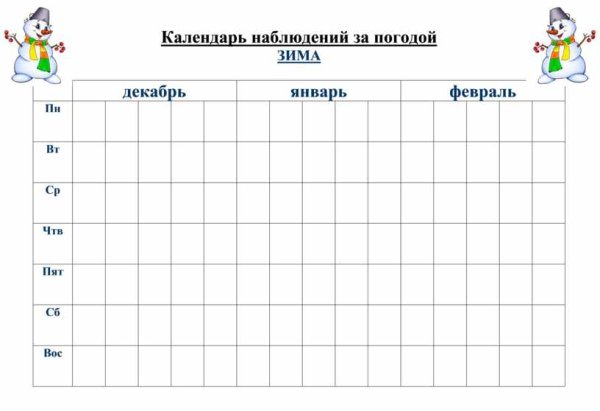 Календарь наблюдений за погодой