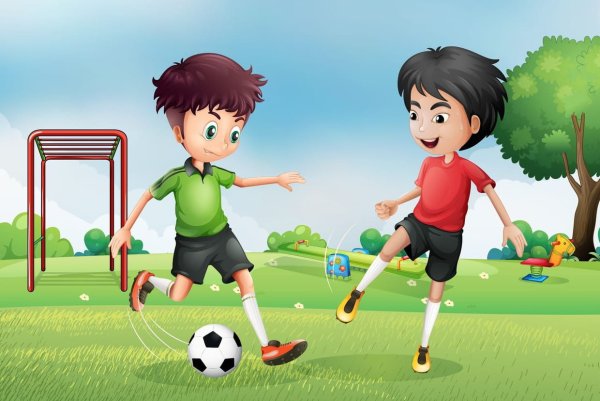 Картинка где два мальчика играют в футбол