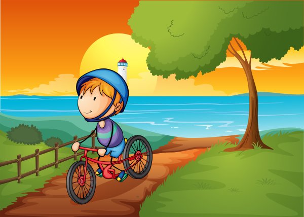 Мальчик на велосипеде в парке рисунок