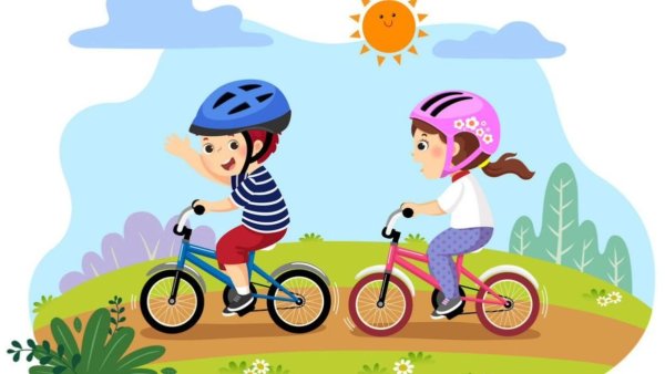 Картинка дети катаются на велосипеде для детей в детском саду