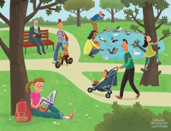 Люди с детьми в парке
