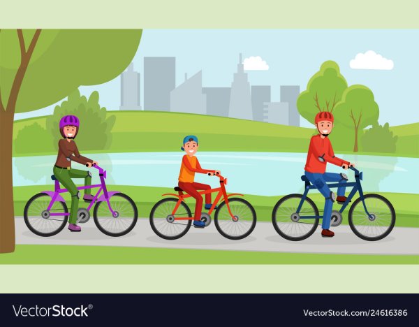 Семья на велосипедах рисунок