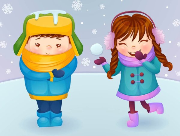 Дети зимой вектор