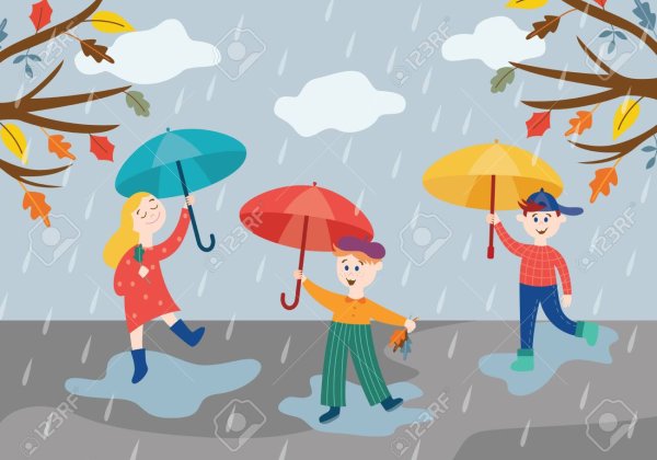 Иллюстрация парк с дождëм детская
