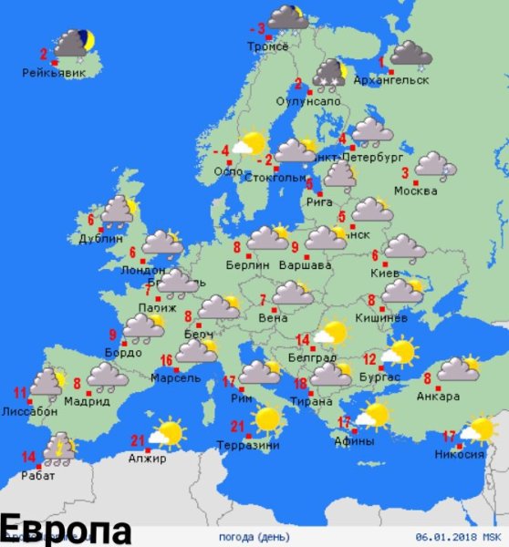 Погодная карта Европа