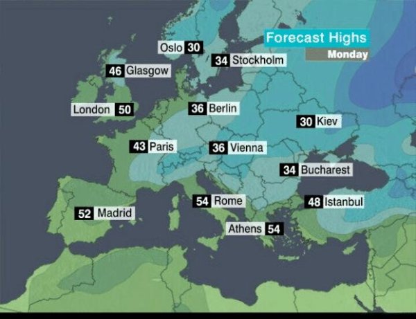 Погодная карта Европа