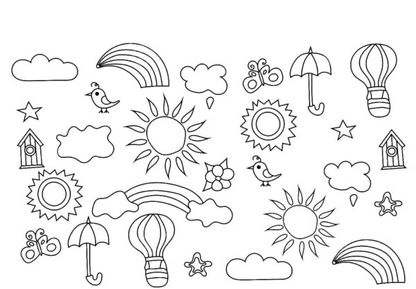 Раскраска явления природы на одном листе для детей