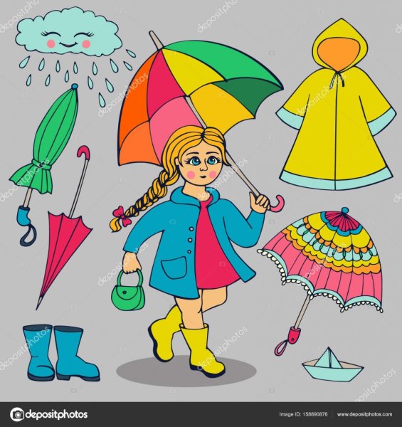 Кукла с зонтиком в резиновых сапогах