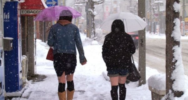 Девушка в шортах зимой