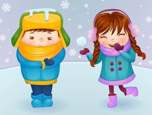Дети зимой вектор