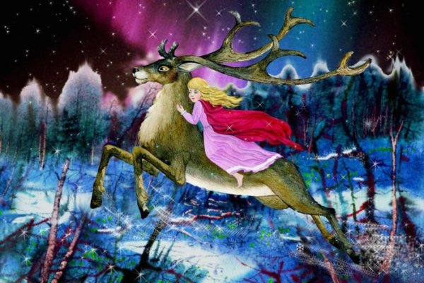 Герда из сказки Снежная Королева на олени