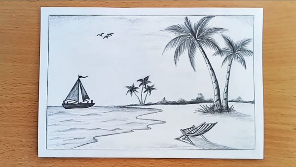 Рисунки моря карандашом для срисовки