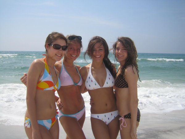 Старшеклассницы в бикини на море