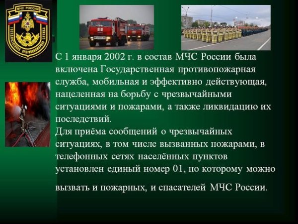 Задачи государственной противопожарной службы МЧС РФ.