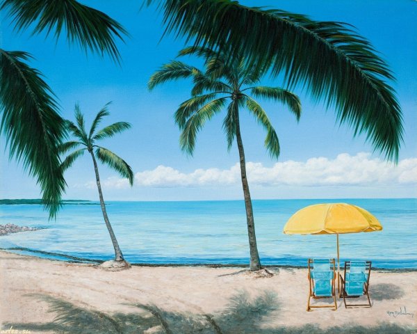 Морской пейзаж с пальмами