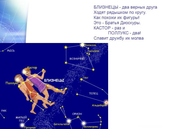 Созвездие Близнецы Поллукс и Кастор