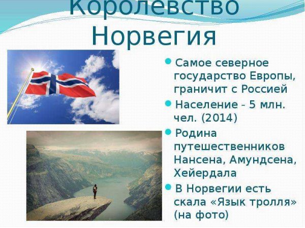 Важные сведения о Норвегии 3 класс