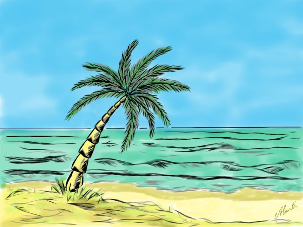 Рисунок пляжа и моря