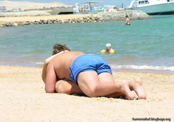 Смешные загорающие на пляже