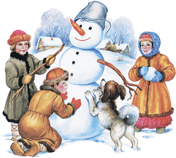 Дети лепят снеговика