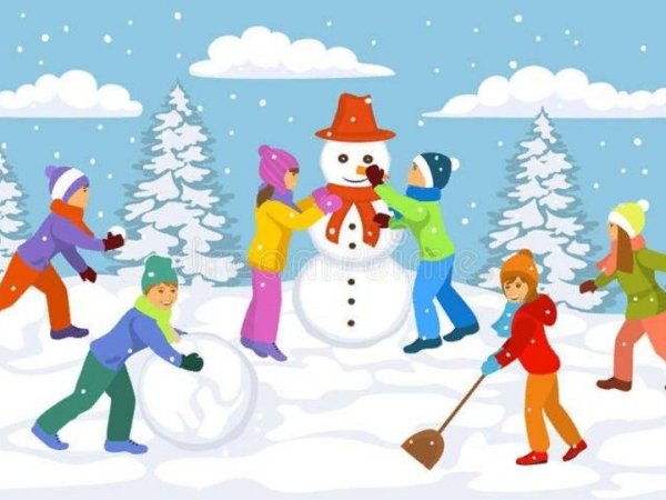 Зимой лепят дети вектор