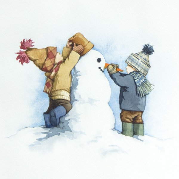 Зимние забавы акварель