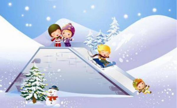Фон зимние забавы для детей с горкой