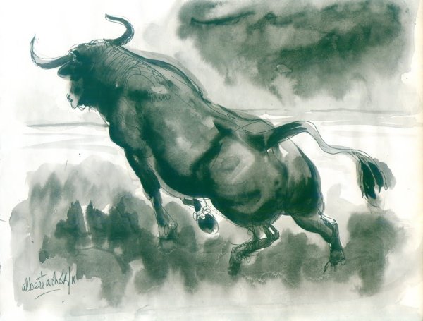 Бык цветными карандашами