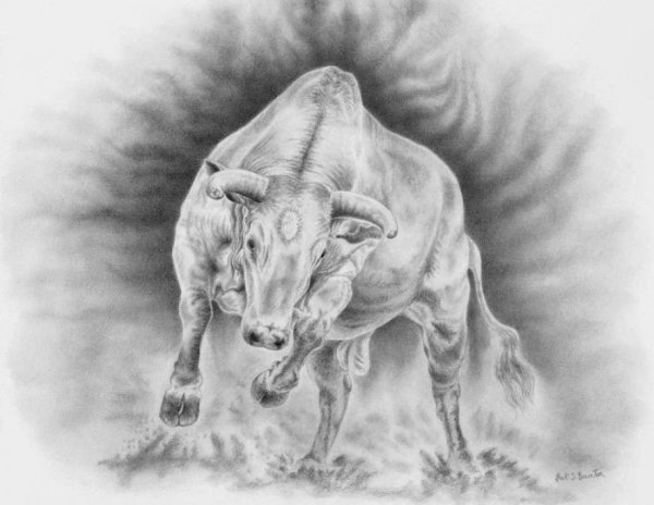 Белый металлический бык Графика