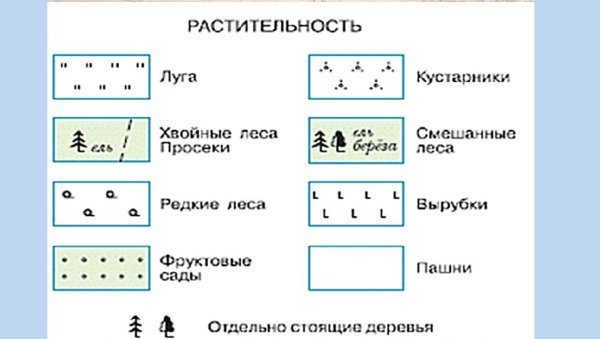 Обозначение редкий лес на топографической карте