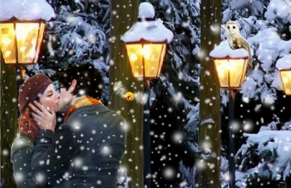 Зимний вечер влюбленные