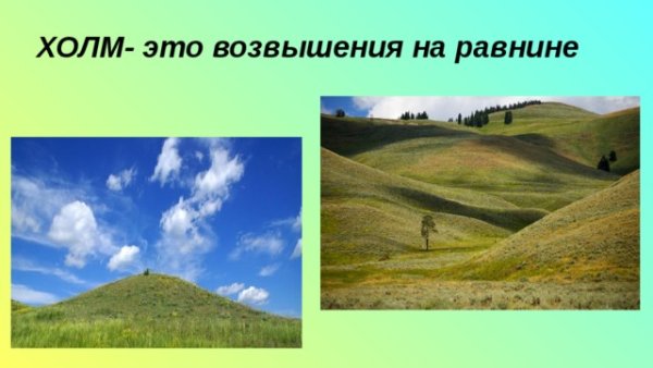 Поверхность суши равнины холмы овраги горы