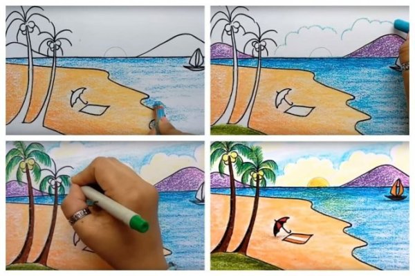 Пейзаж фломастерами легко