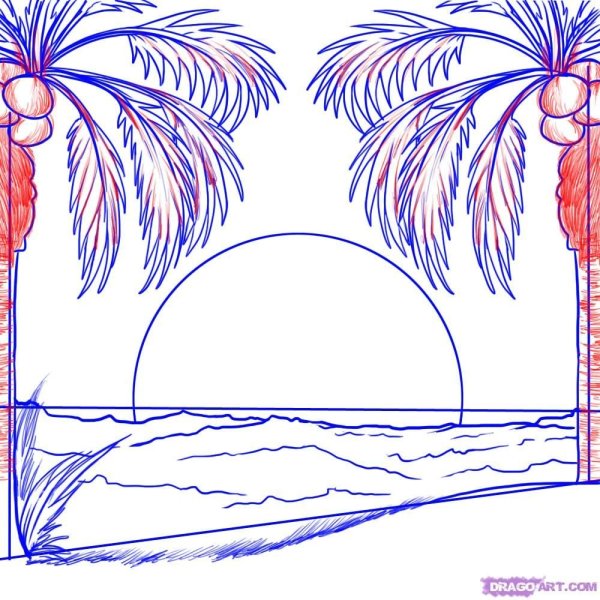 Поэтапное рисование пляжа