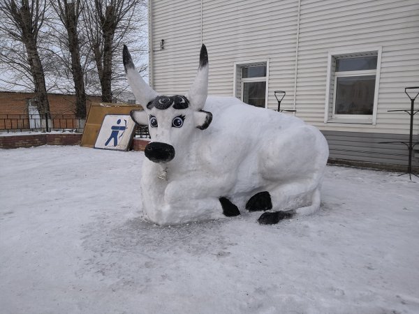Снежная скульптура быка