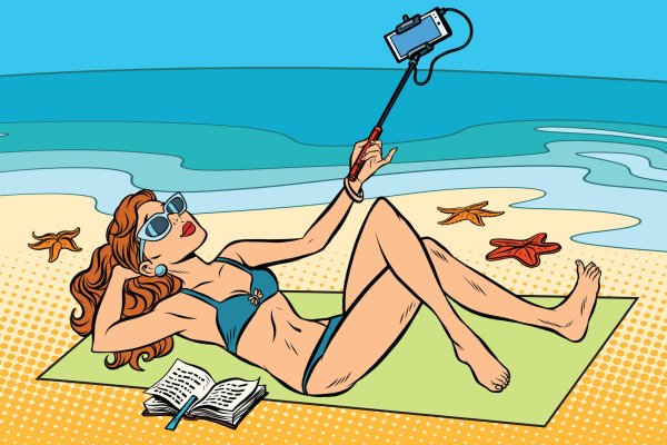 Карикатура девушка на пляже