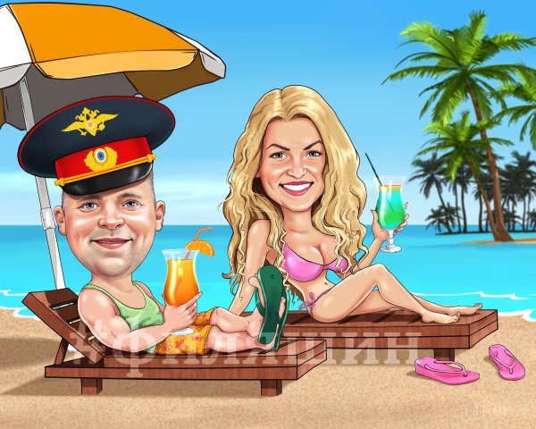 Карикатура девушка на пляже