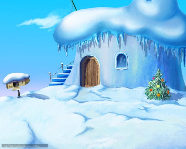 Мультяшные домики в снегу