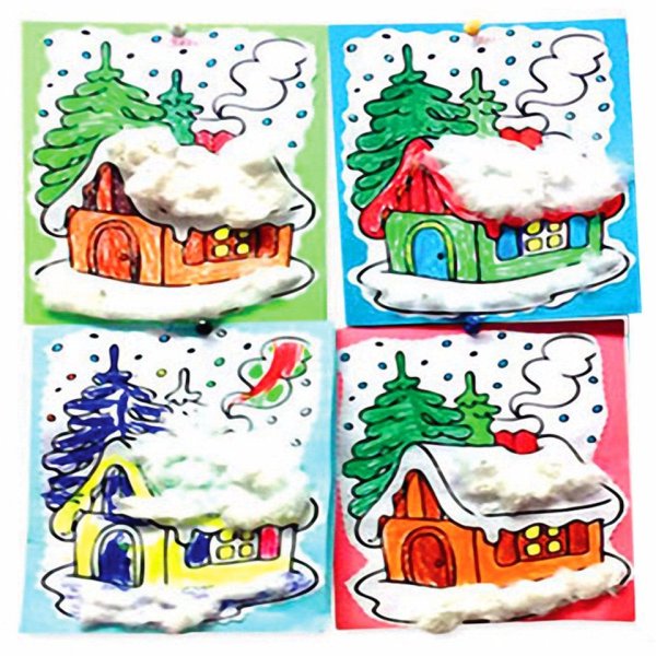 Аппликация зимний домик