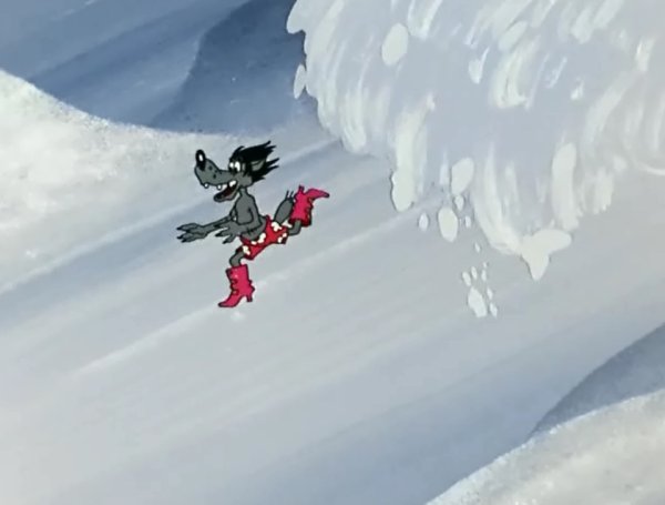 Волк убегает от лавины