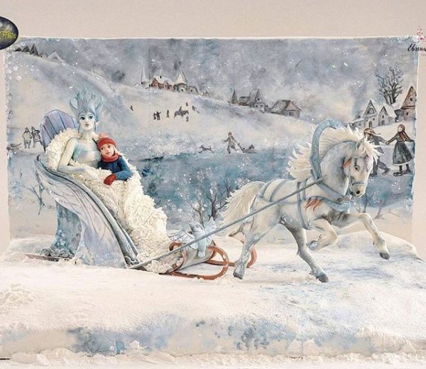 Снежная Королева и Кай в санях