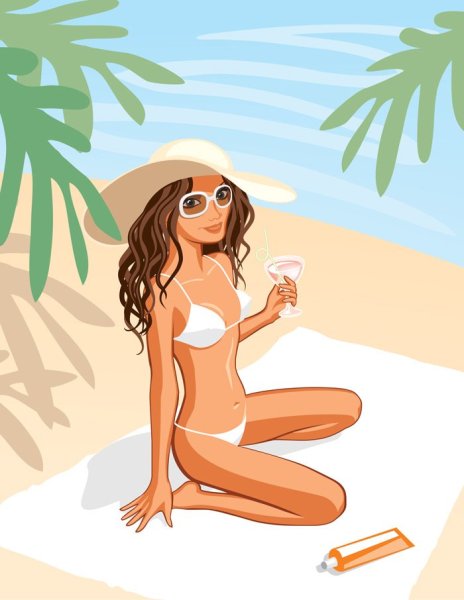 Девушка на пляже рисунок