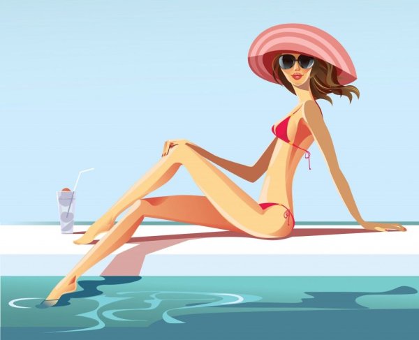 Мультяшная девушка на море