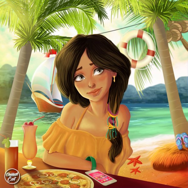 Девушка мультяшка на море
